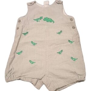 Striped Baby Romper with Green Alligator Design